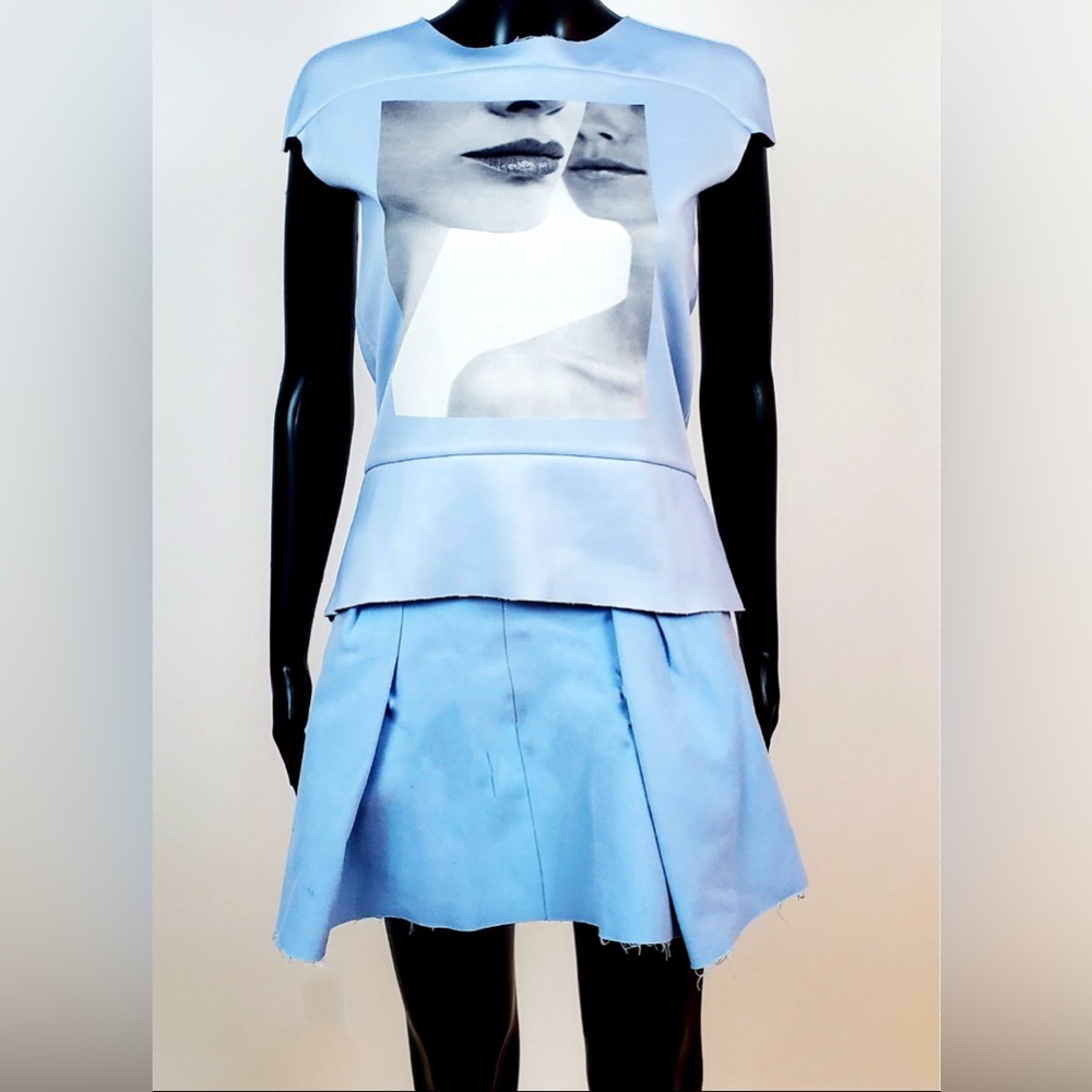 ZARA Abstract Light Blue Portrait Graphic T-Shirt and Skirt Dress Set